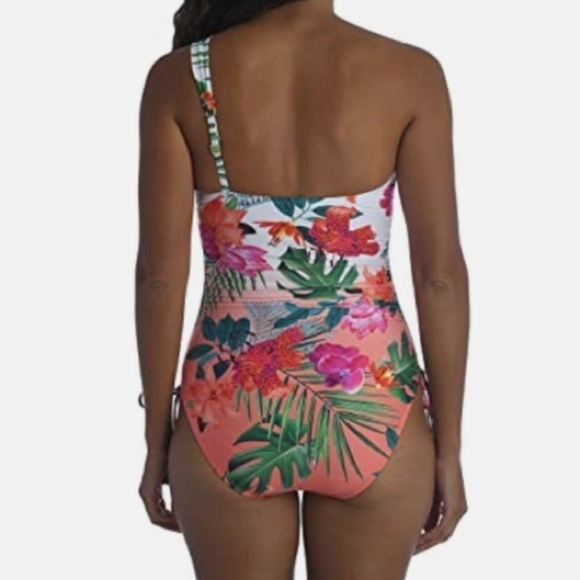 NWT LA BLANCA Tropicalia Ruched One Shoulder One Piece Swimsuit sz 12 - Picture 9 of 13